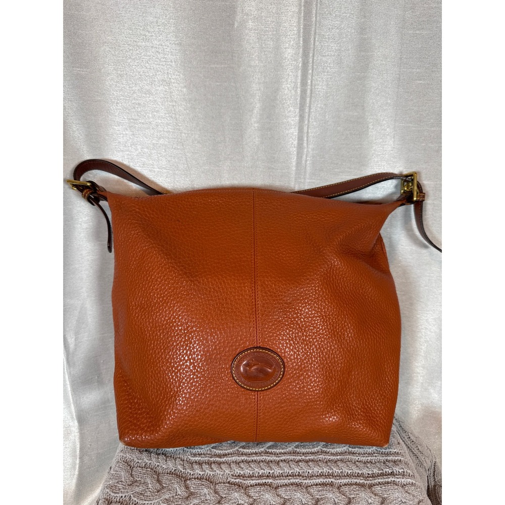 Dooney Bourke Orange‎ Pebbled Leather Hobo Shoulder Bag